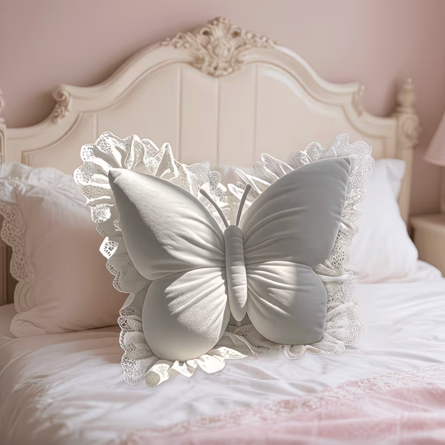 WingBella | Kanten Vlinder Kussen – Elegant Decoratief Sierkussen voor Slaapkamer, Bank, en Volwassenenkamer