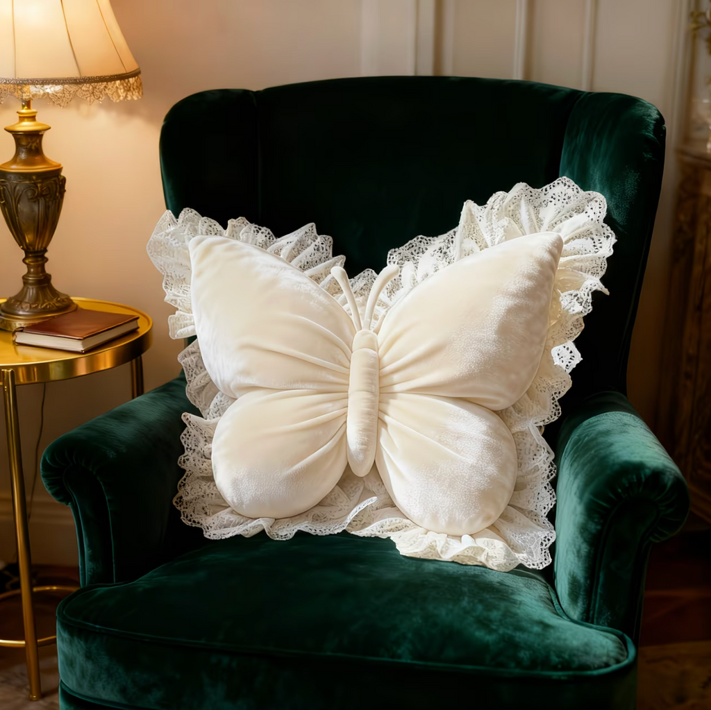 WingBella | Kanten Vlinder Kussen – Elegant Decoratief Sierkussen voor Slaapkamer, Bank, en Volwassenenkamer