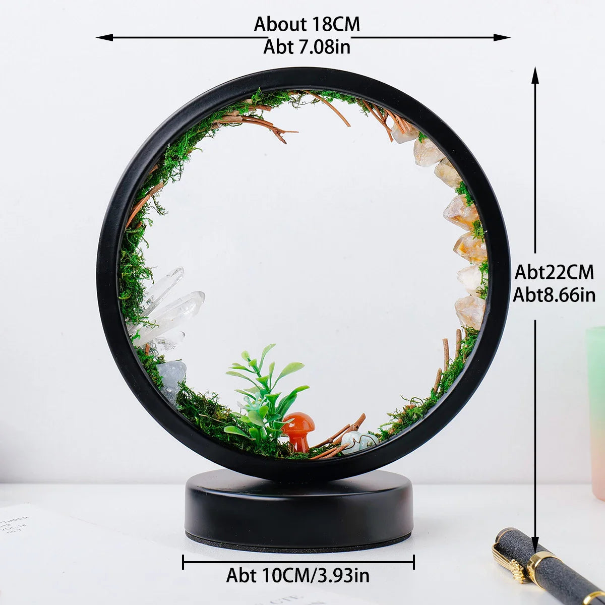 EnchantedRing | Nachtlampje met elegant cirkelvormig frame met groen en echte kristallen, perfect voor thuisdecoratie