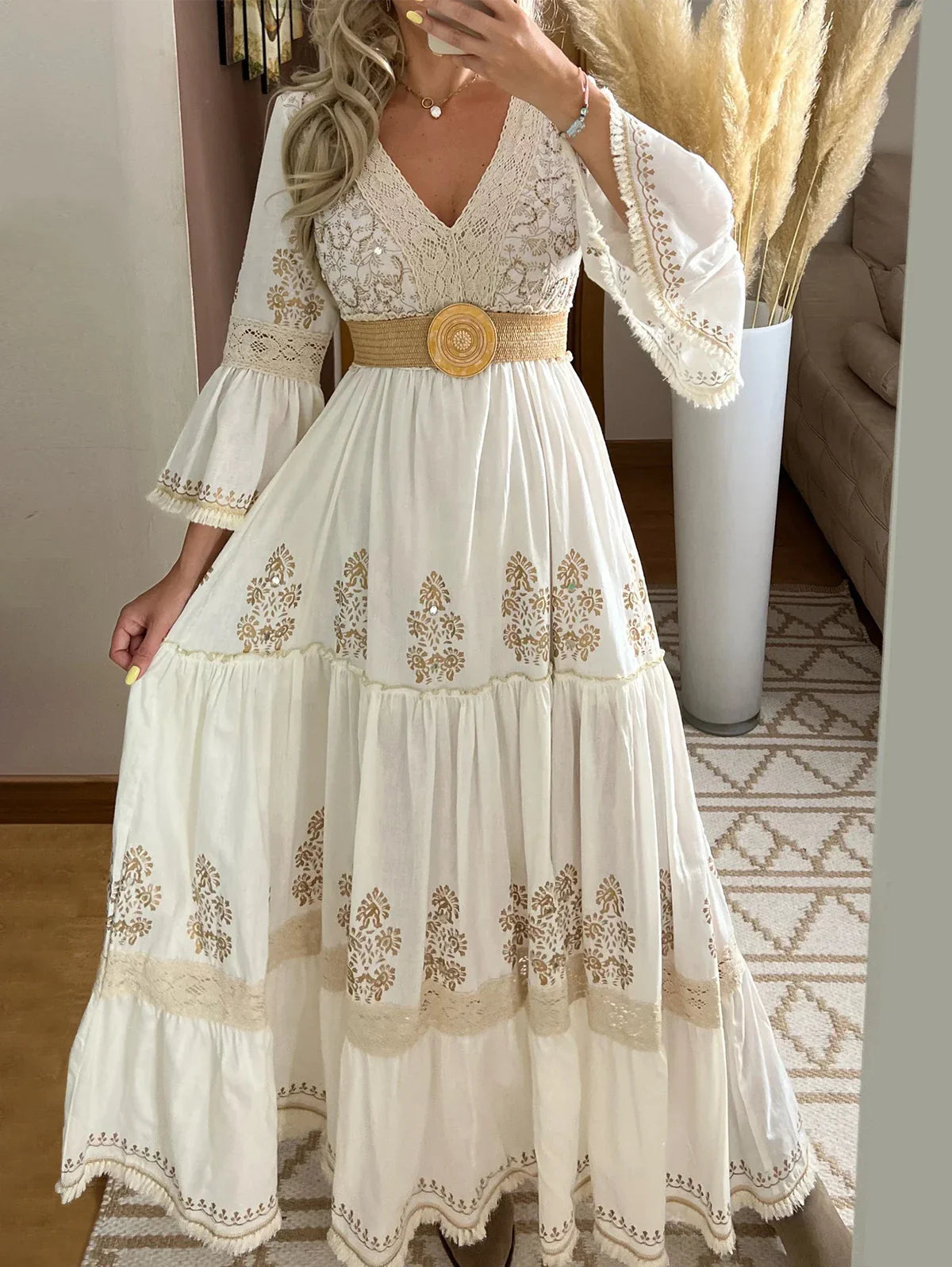 Novia | Katoenen en linnen jurk voor dames – Elegante, casual zomerse midi-jurk