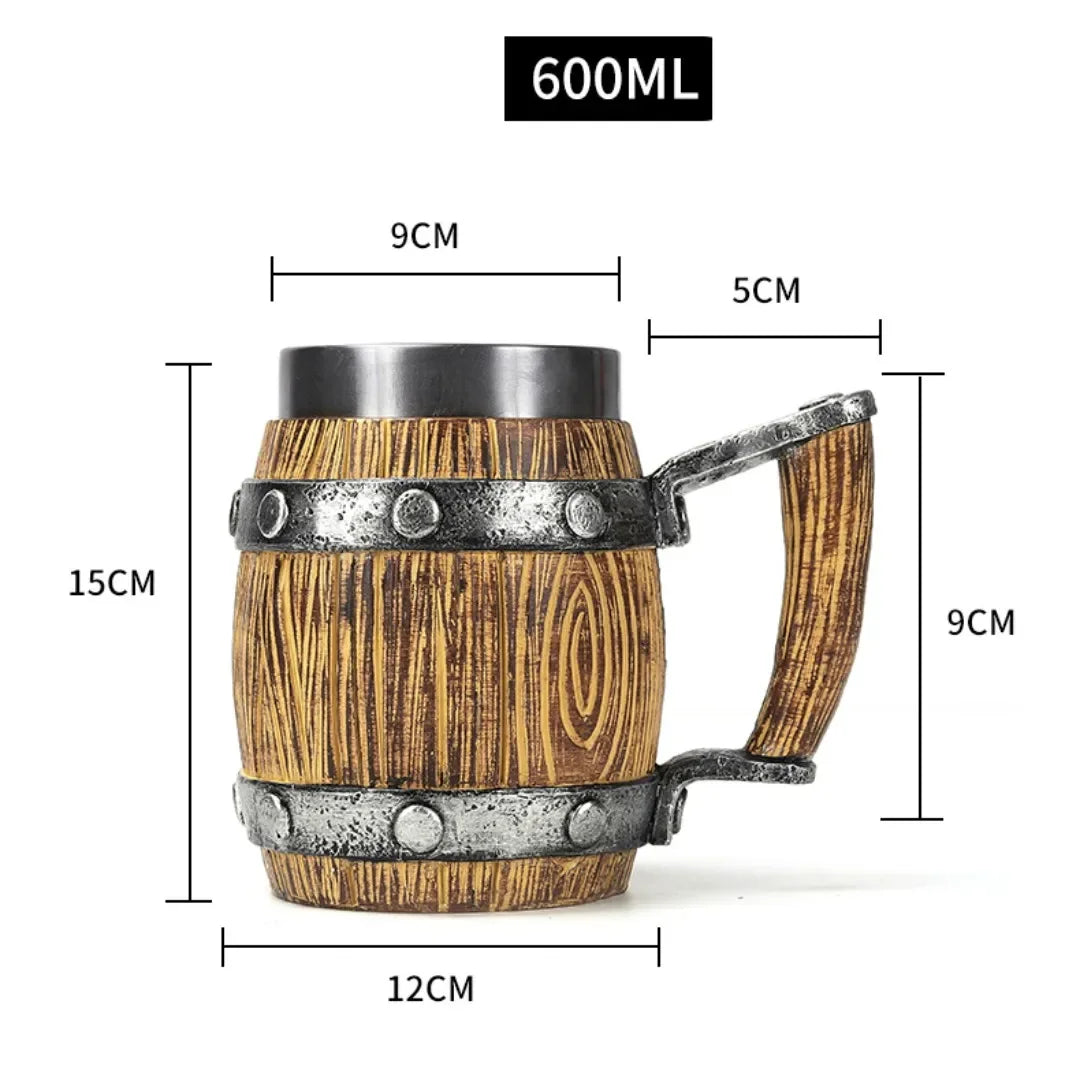 Thorstein | 3D Houten mok in Vikingstijl - handgemaakte, rustieke bierpul voor koffie, thee en drankjes