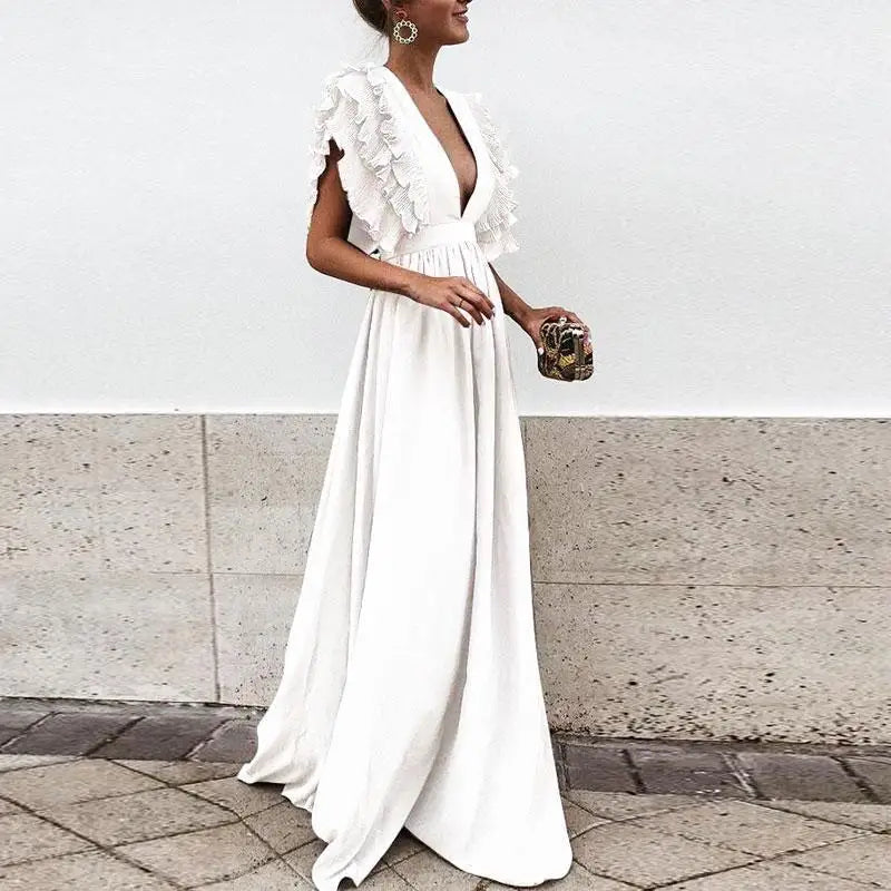 Eryndra | Elegante dames midi jurk met geplooide mouwen – Zwierige formele en casual feestjurk