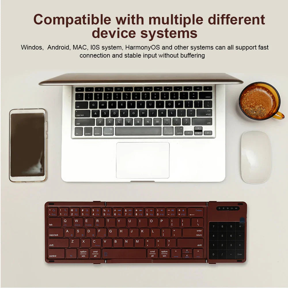 MiniKeys | Drievoudig opvouwbare Bluetooth-toetsenbord – Draadloos, dun, draagbaar, oplaadbaar, compact voor gebruik met mobiele telefoons, tablets en laptops