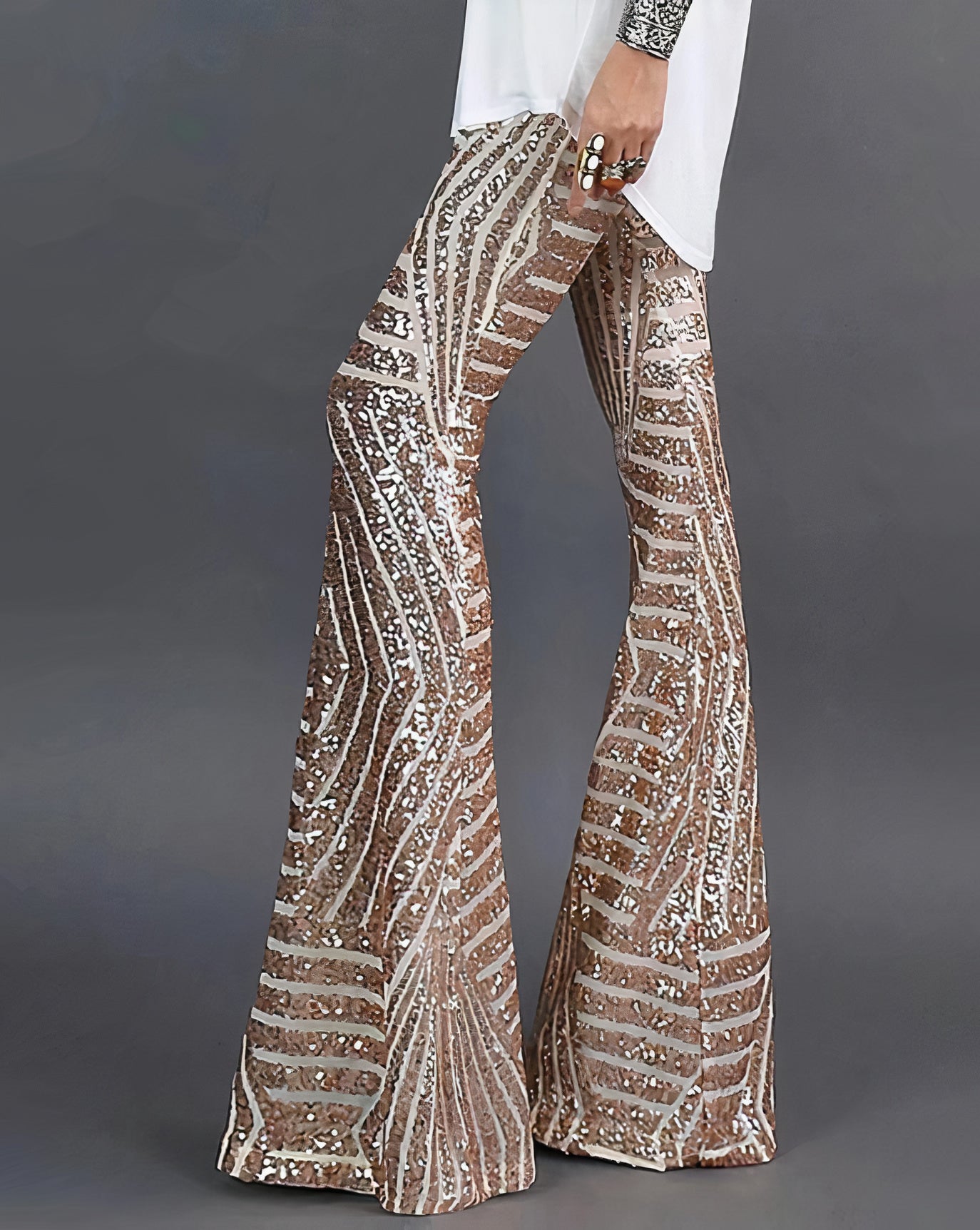 Myria | Glitter wijde pijpen broek voor dames – sprankelende hoge taille partybroek