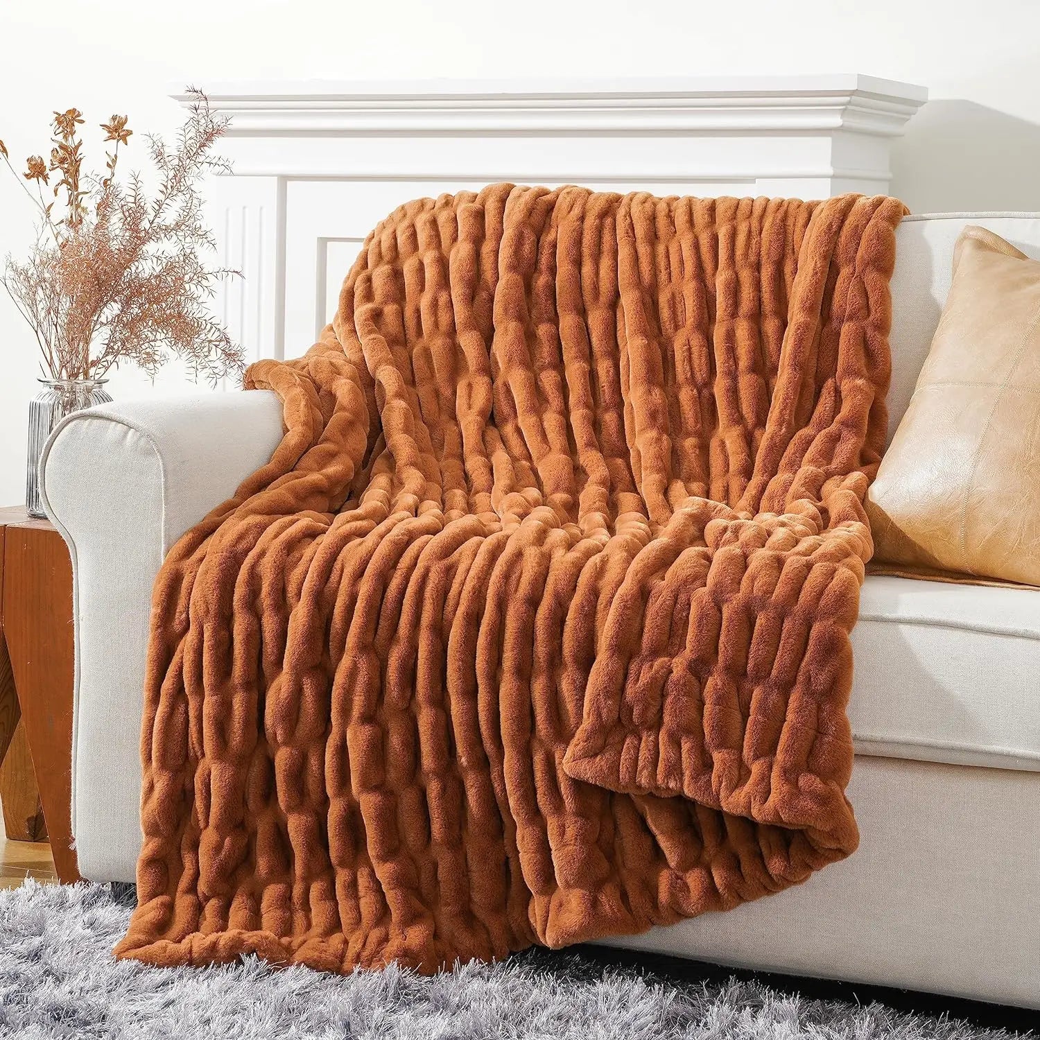 Velvish | Luxe Faux Konijnenbont Deken - Zacht Pluche Decoratief Dekbed en Beddeken, Knusse Winterwarmte