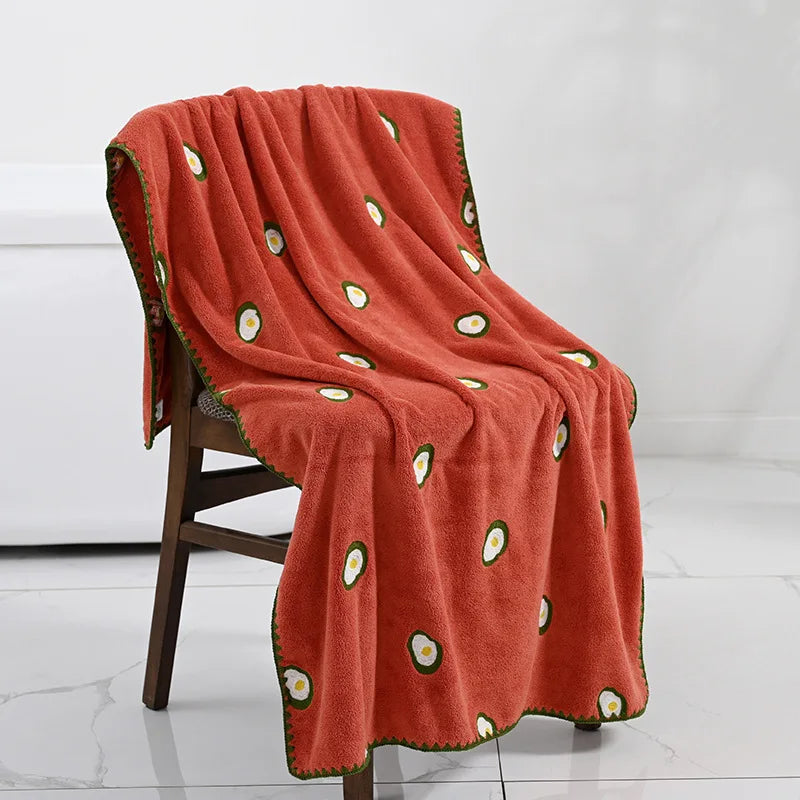 TropiTowel | Kleurrijke geborduurde katoenen handdoek - fruitmotief, zacht, absorberend, decoratieve handdoek