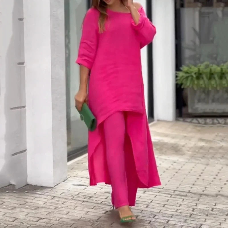 Drina | Tweedelige katoen-linnen set voor dames – Casual zomerse outfit