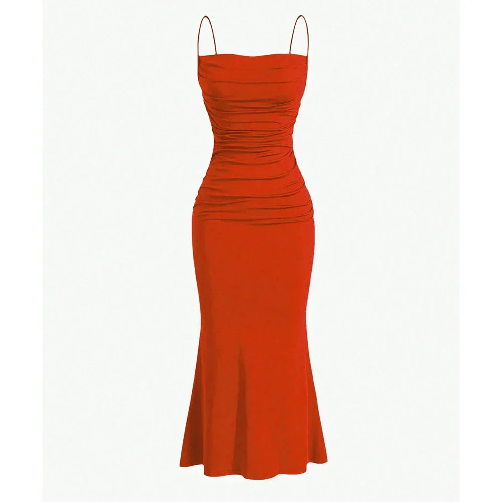 Loressa | Elegante maxi-jurk voor dames – Getailleerde bodycon-feestjurk met ruches