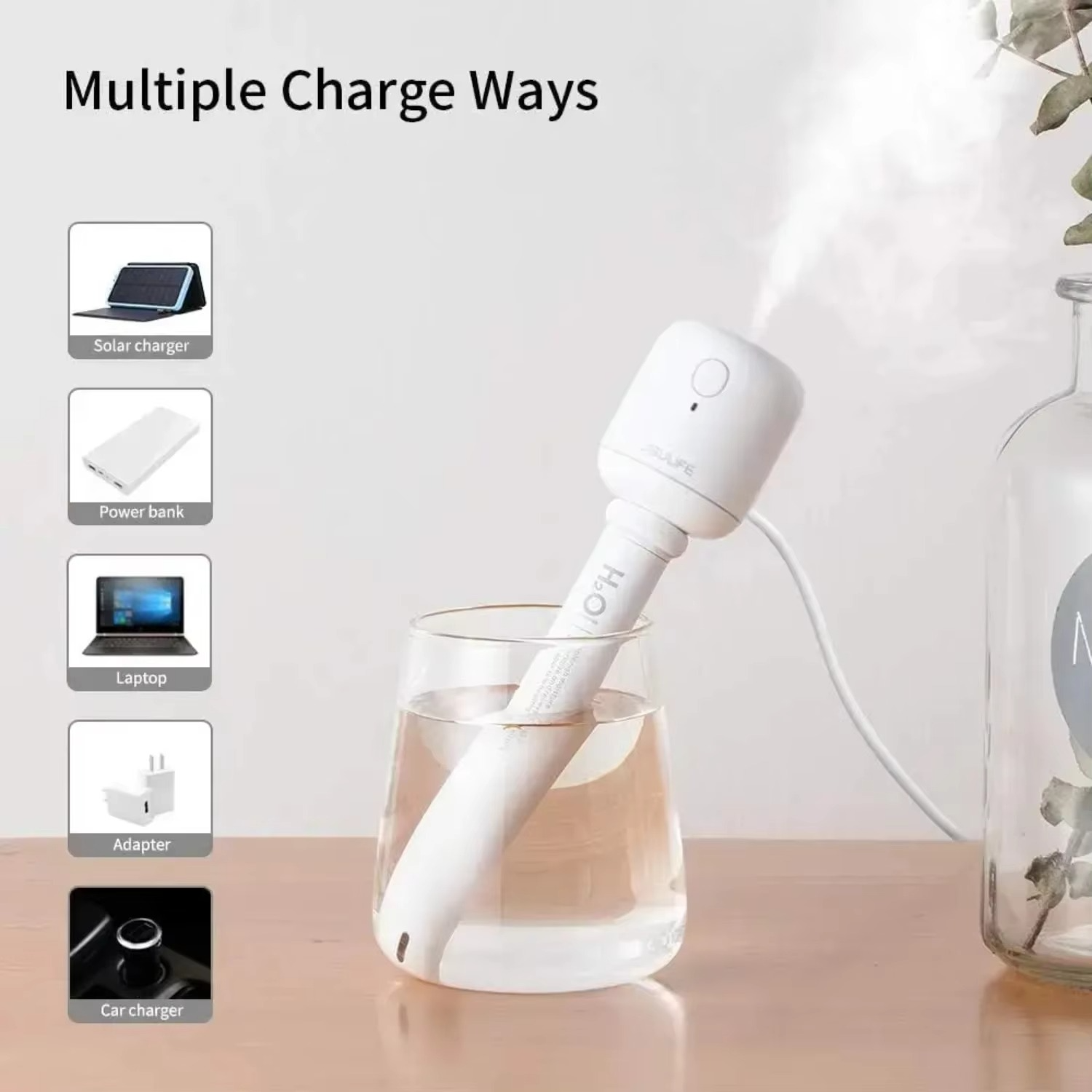 DipMist |  Mini draagbare USB luchtbevochtiger - reisklaar, luchtbevochtiger voor gebruik in kop of fles