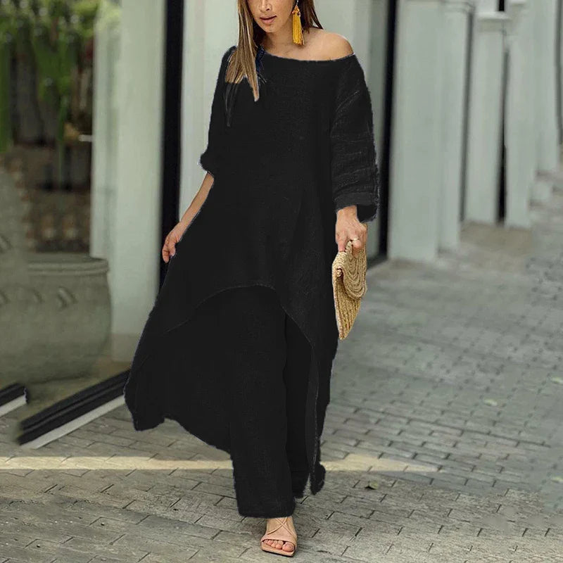 Drina | Tweedelige katoen-linnen set voor dames – Casual zomerse outfit