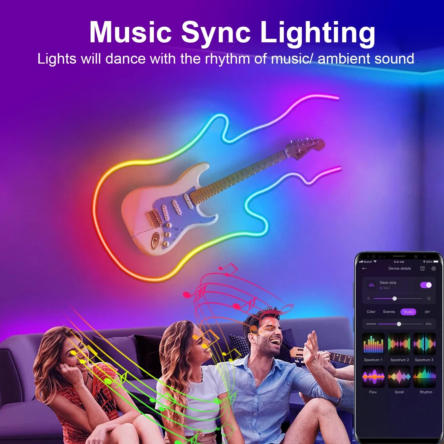 GlowBeat | Neon Muziek Sync LED Stripverlichting - RGB kleur veranderende LED verlichting voor TV, Kamer, Home Decor, USB-aangedreven