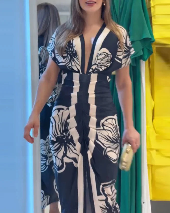 Zelya | Elegante bloemenjurk voor dames – Casual zomerse midi-jurk met print