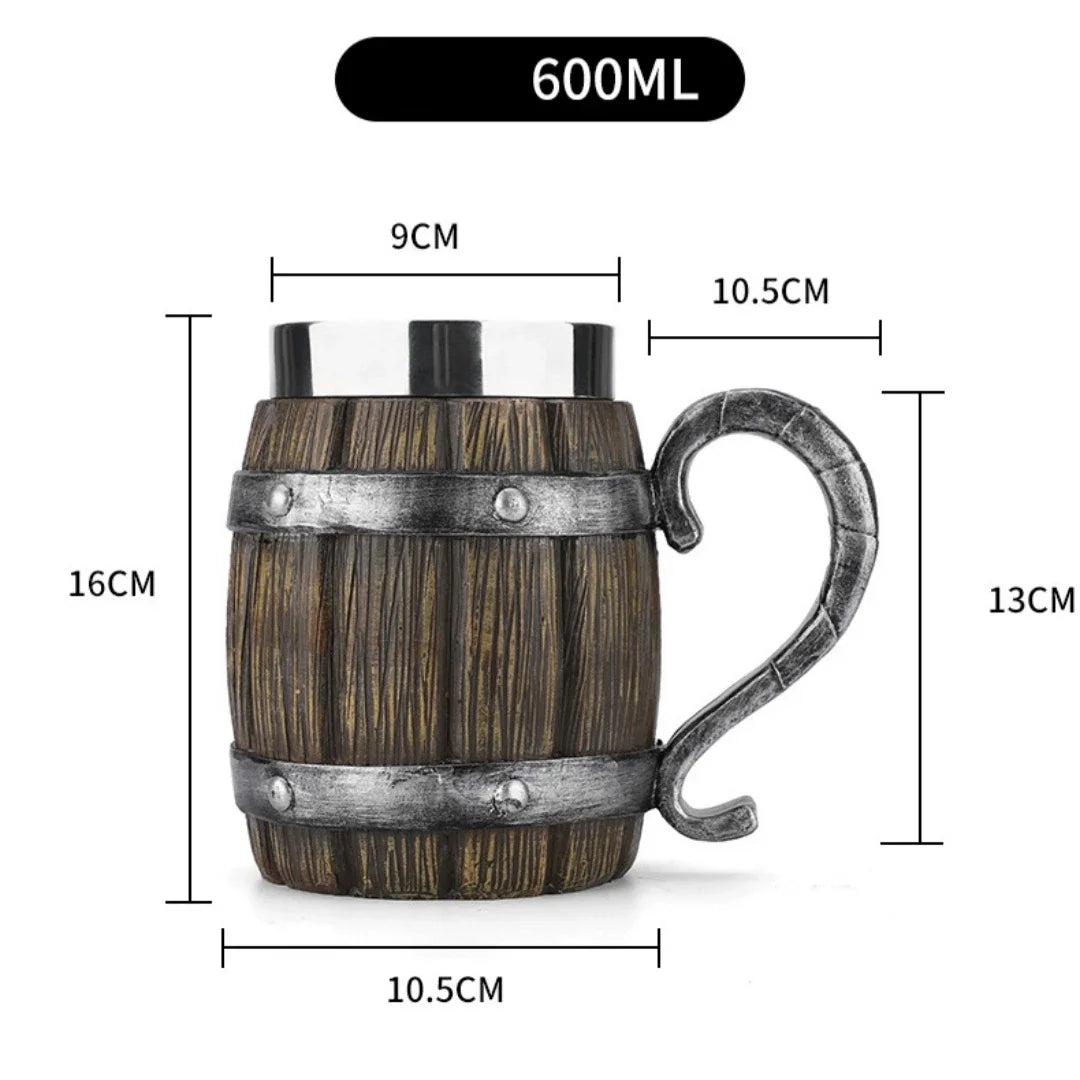 Thorstein | 3D Houten mok in Vikingstijl - handgemaakte, rustieke bierpul voor koffie, thee en drankjes