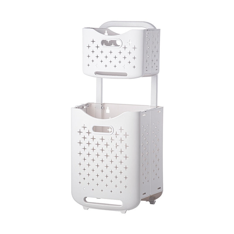 FlowCart | 2-laags verrijdbare opbergmand organizer – Stapelbare kunststof opbergwagen met wielen