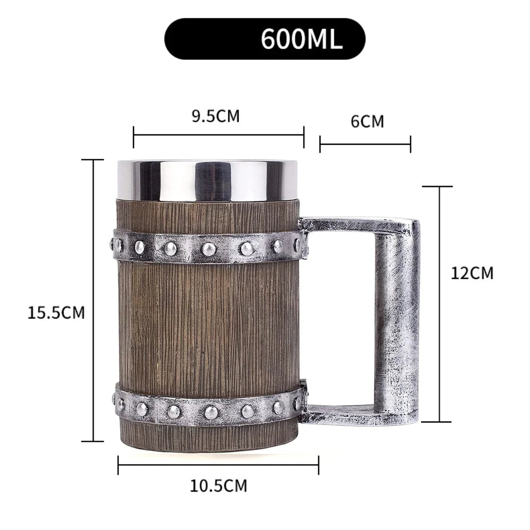 Thorstein | 3D Houten mok in Vikingstijl - handgemaakte, rustieke bierpul voor koffie, thee en drankjes