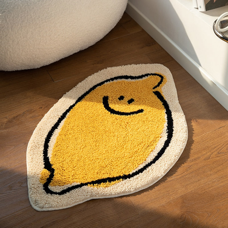 Limonova | Vloerkleed met citroendessin - Antislip badmat & decoratief vloerkleed, zachte citrusvloermat