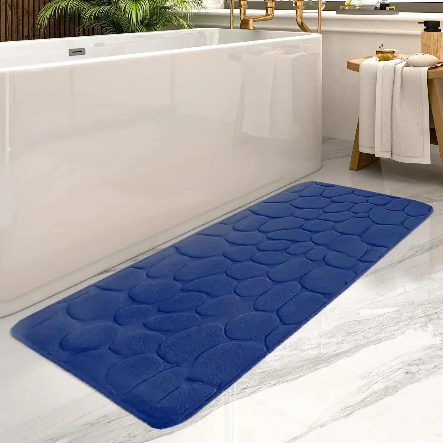 Pebbly | Lange badmat met steenpatroon - superabsorberend, antislip, sneldrogend