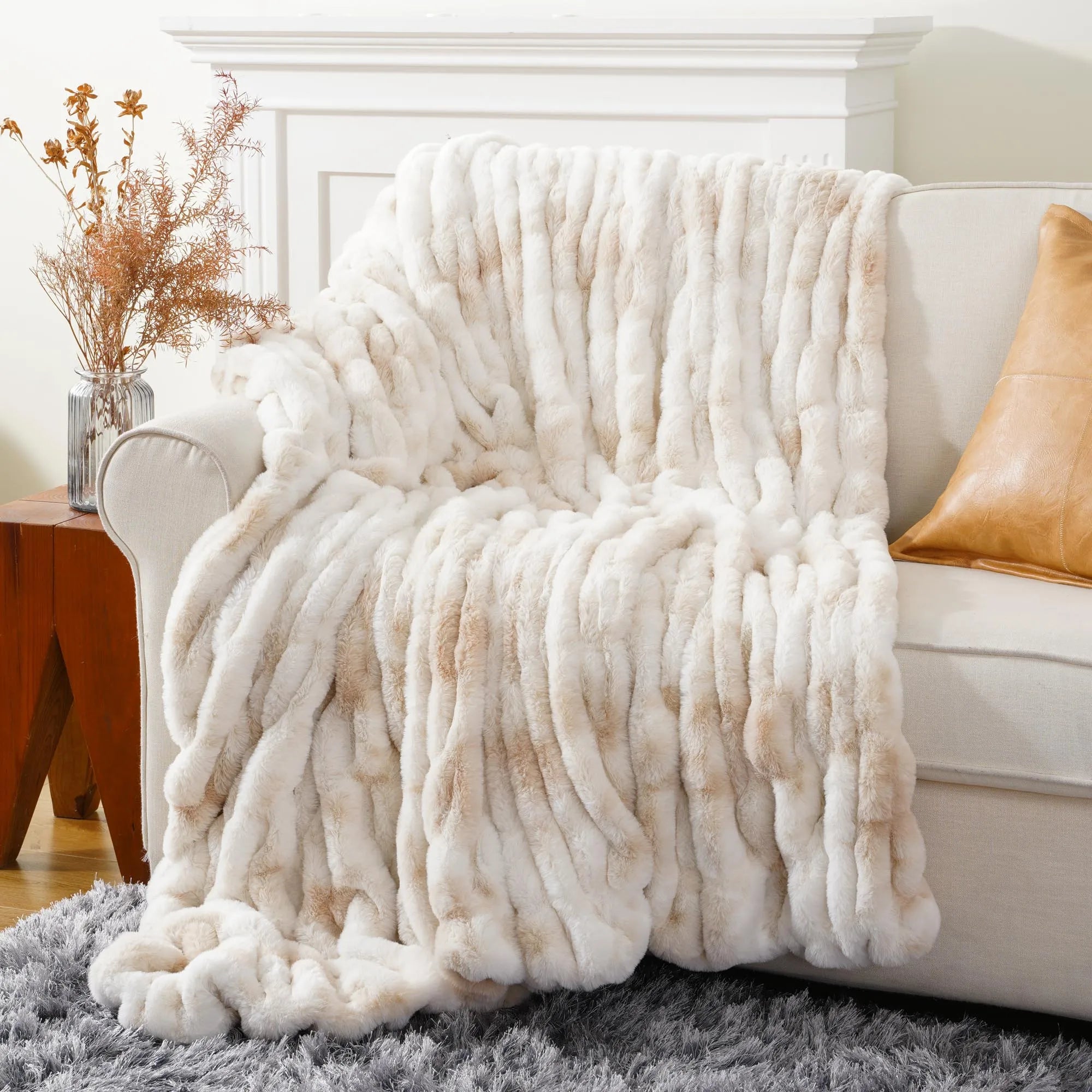 Velvish | Luxe Faux Konijnenbont Deken - Zacht Pluche Decoratief Dekbed en Beddeken, Knusse Winterwarmte