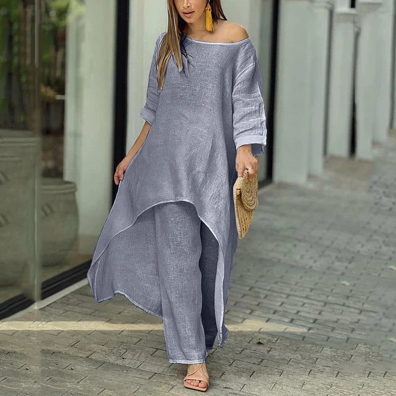 Drina | Tweedelige katoen-linnen set voor dames – Casual zomerse outfit