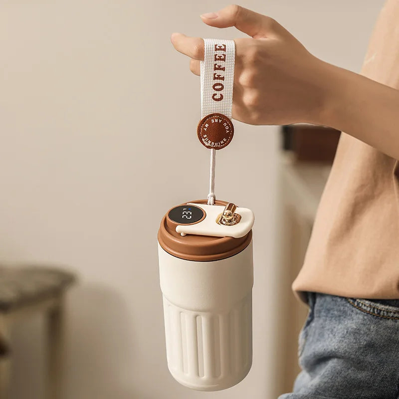 SmartSip | Digitale LED thermosfles - roestvrijstalen koffiemok met temperatuurregeling voor warme en koude dranken