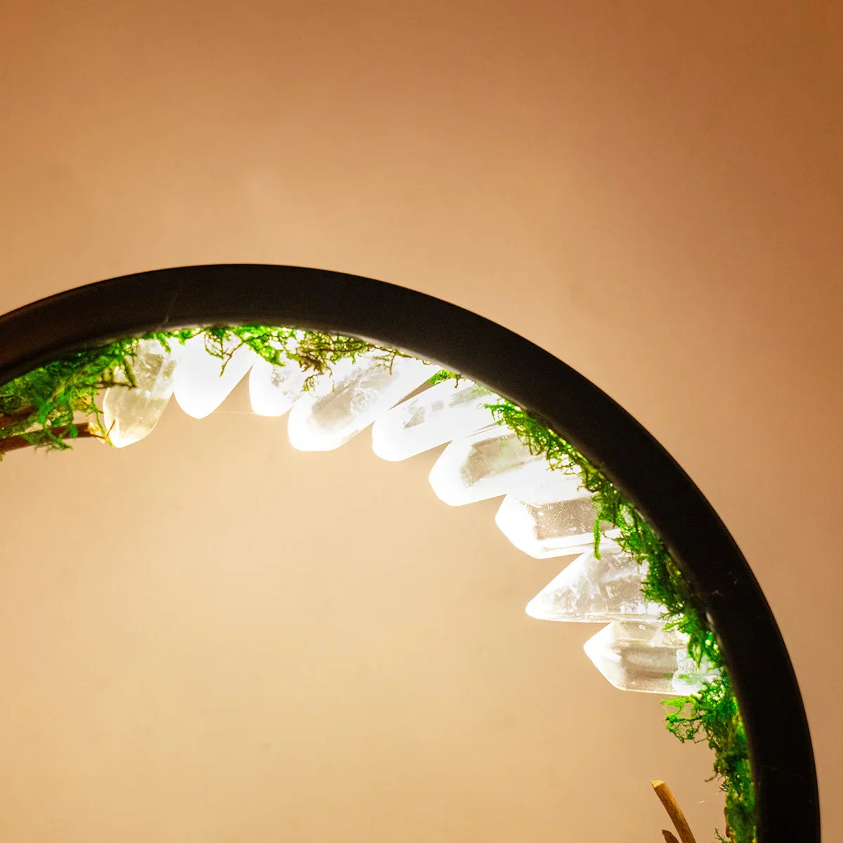 EnchantedRing | Nachtlampje met elegant cirkelvormig frame met groen en echte kristallen, perfect voor thuisdecoratie
