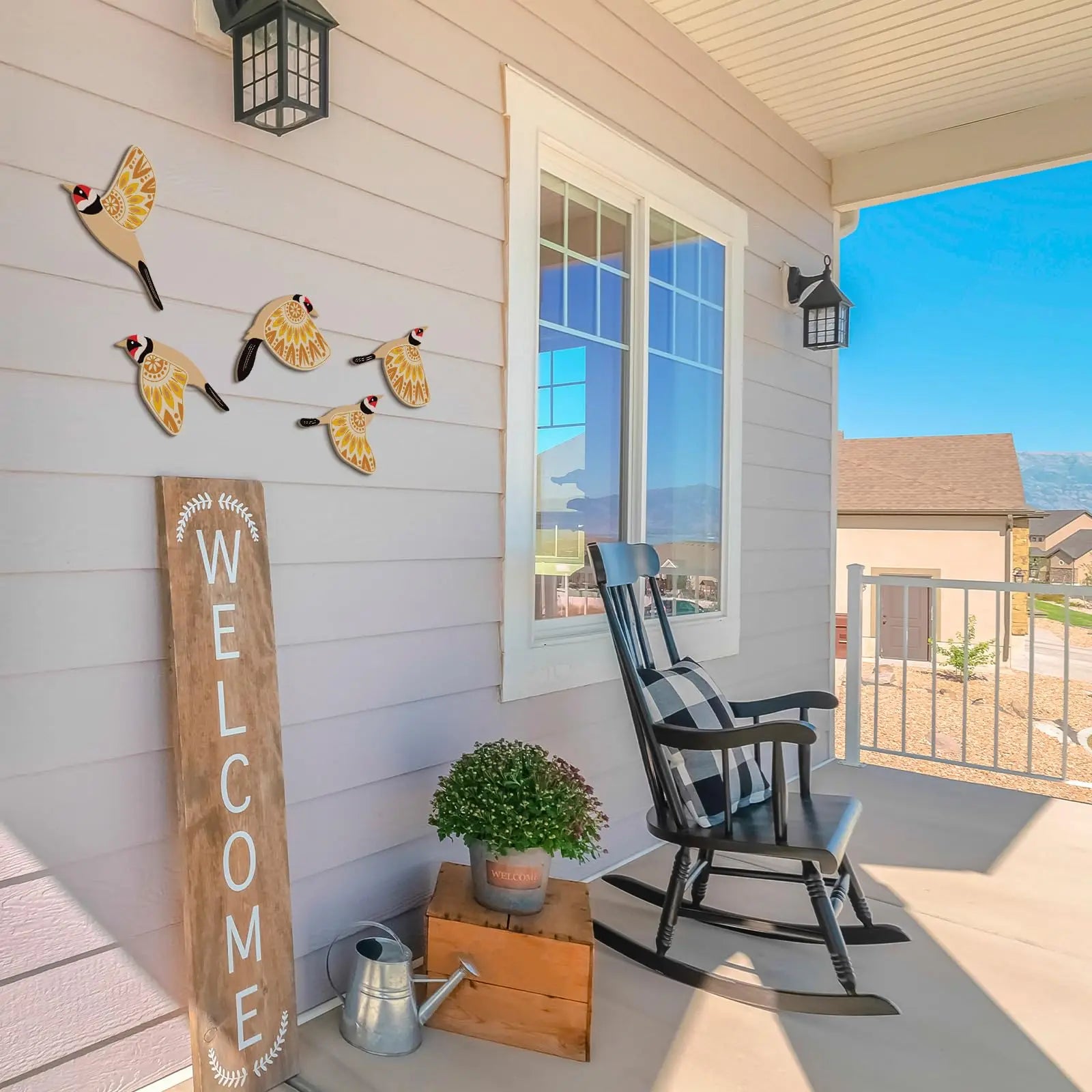 SkyVibe | Geestvogels van harmonie Wanddecoratie – Set van 5 stuks, 3D metalen woondecoratie, handgemaakt, accent voor woonkamer en slaapkamer