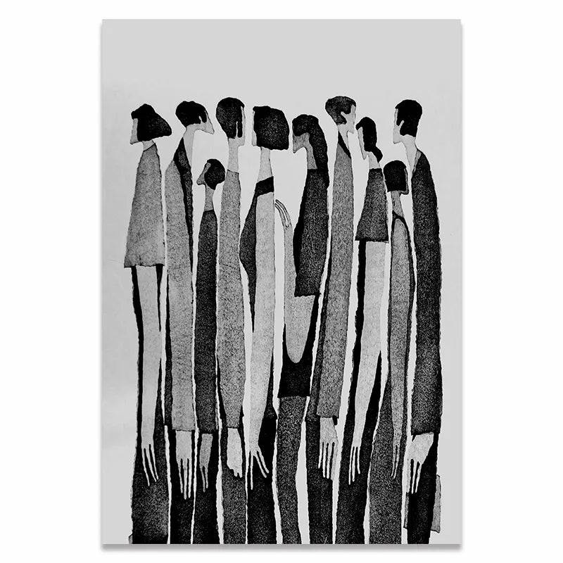 UrbanMingle | Moderne Abstracte Menigte Canvas Muurkunst - Scandinavische Minimalistische Mensen Schilderen