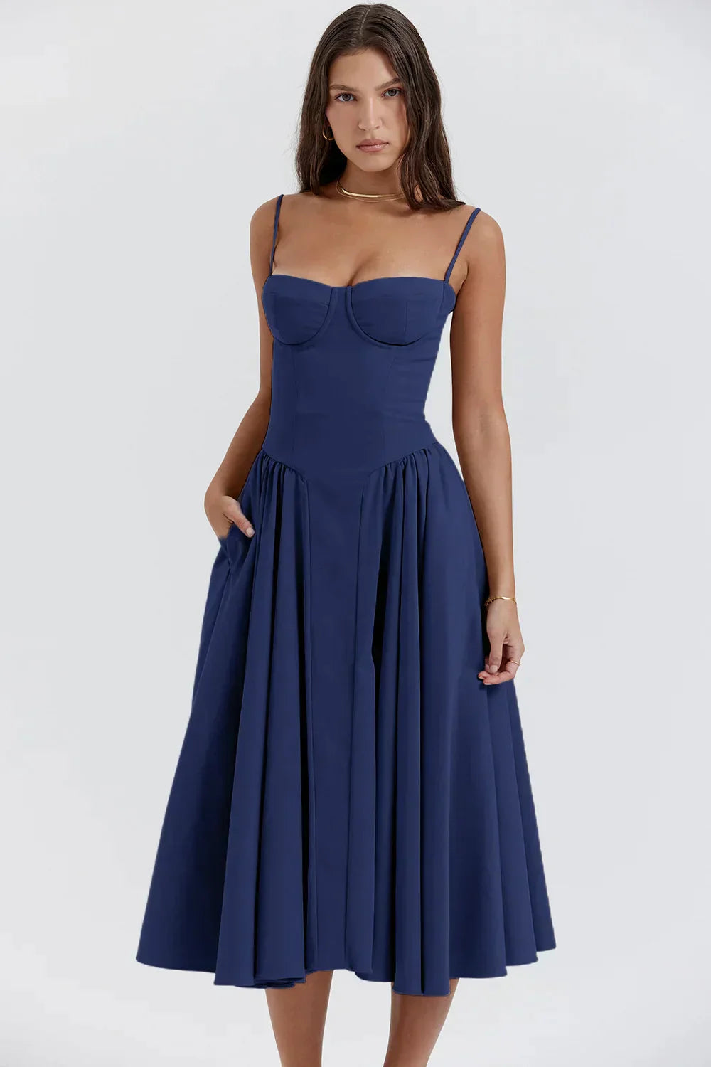 Falia | Chique straploze geplooide jurk – elegante maxi party- & feestjurk voor dames