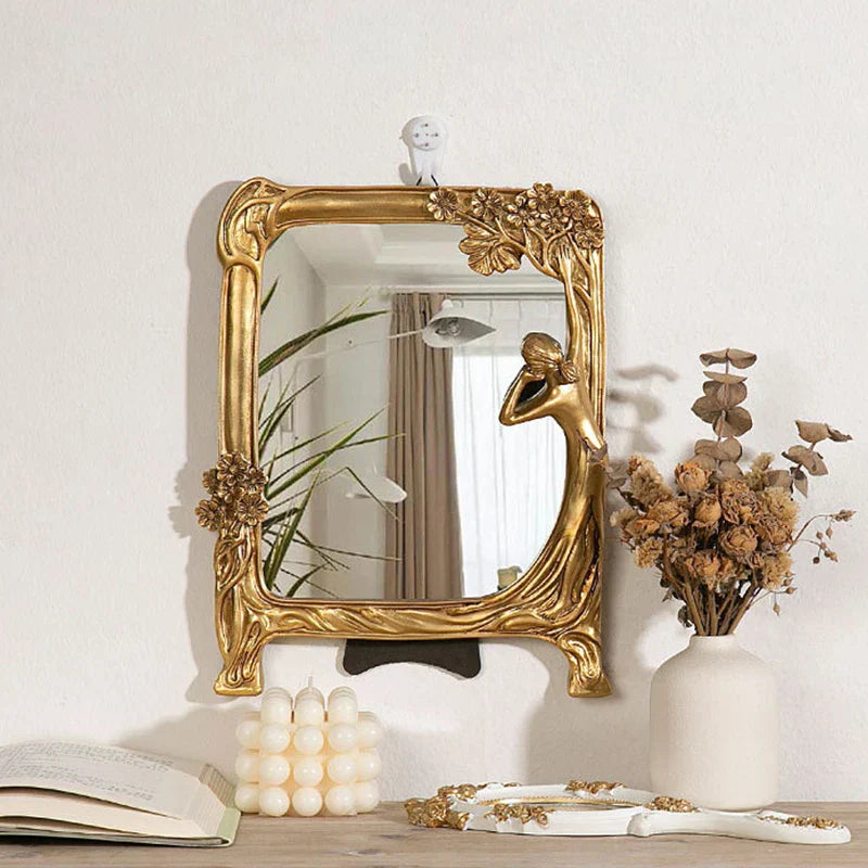 AurumMirror | Gouden kunststof make-upspiegel – Vintage vierkante en ronde make-upspiegel