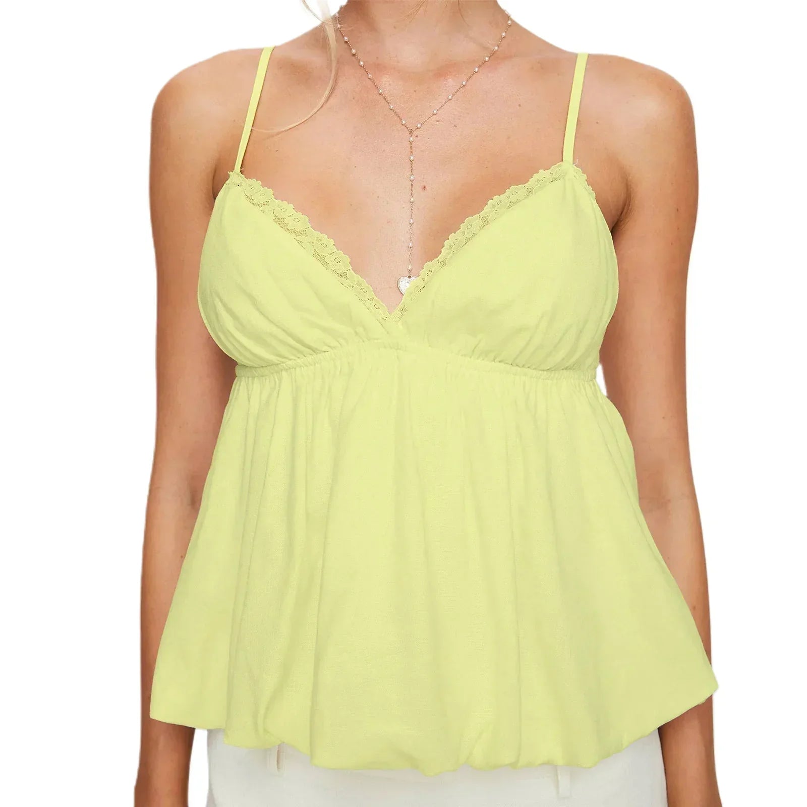 Vaine | Tanktop met kanten rand voor dames - Soepelvallende mouwloze zomertop