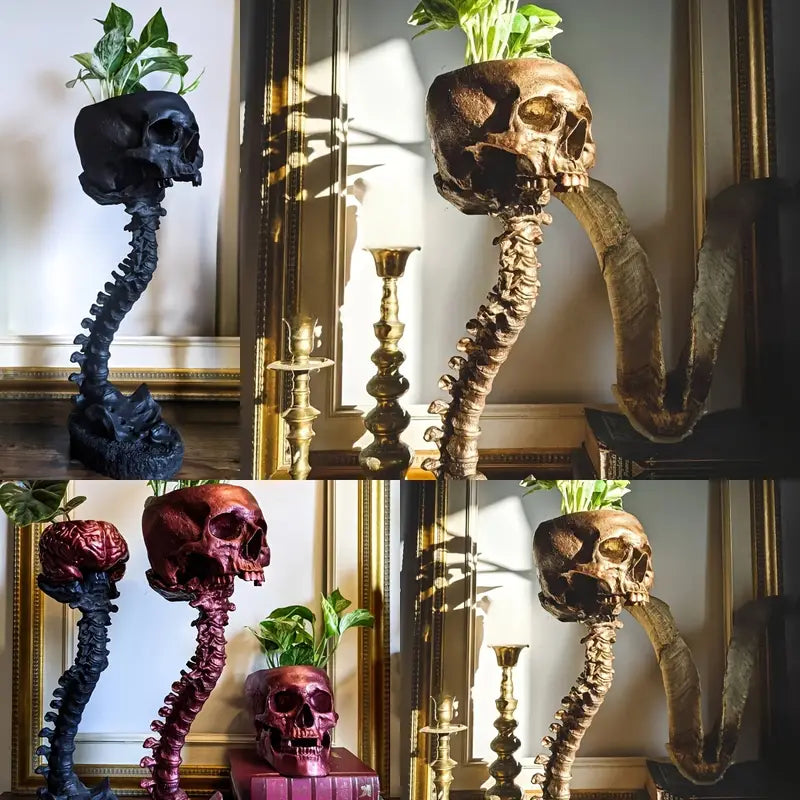 BoneBloom | Planter met schedel en ruggengraat