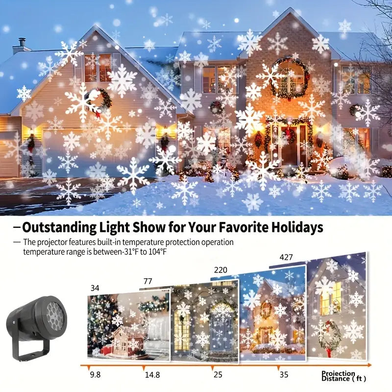 FrostFlicker | Witte Sneeuw Kerst Projector - LED Sneeuwvlok Licht voor Binnen & Buiten Vakantie Decoratie