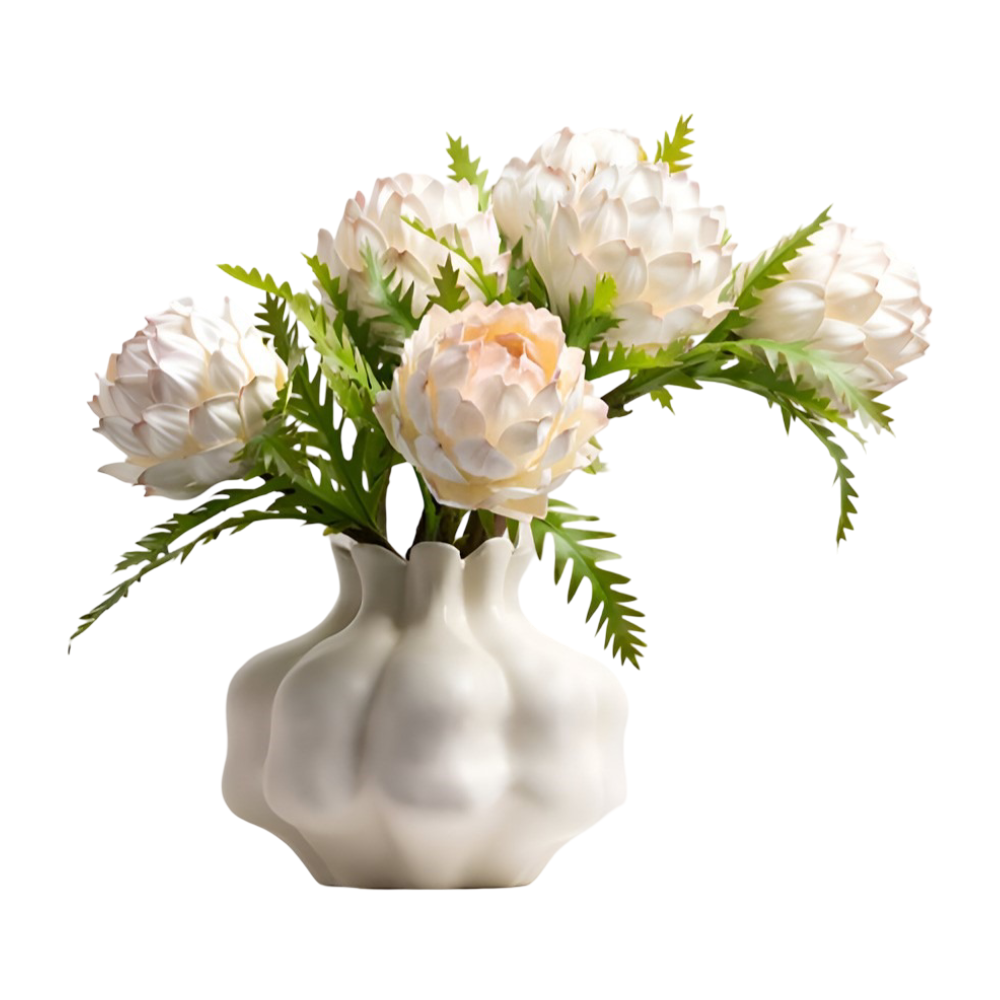 CrimsonVase | Gekleurde keramische granaatappelvaas – Artistieke woondecoratie en tafeldecoratie