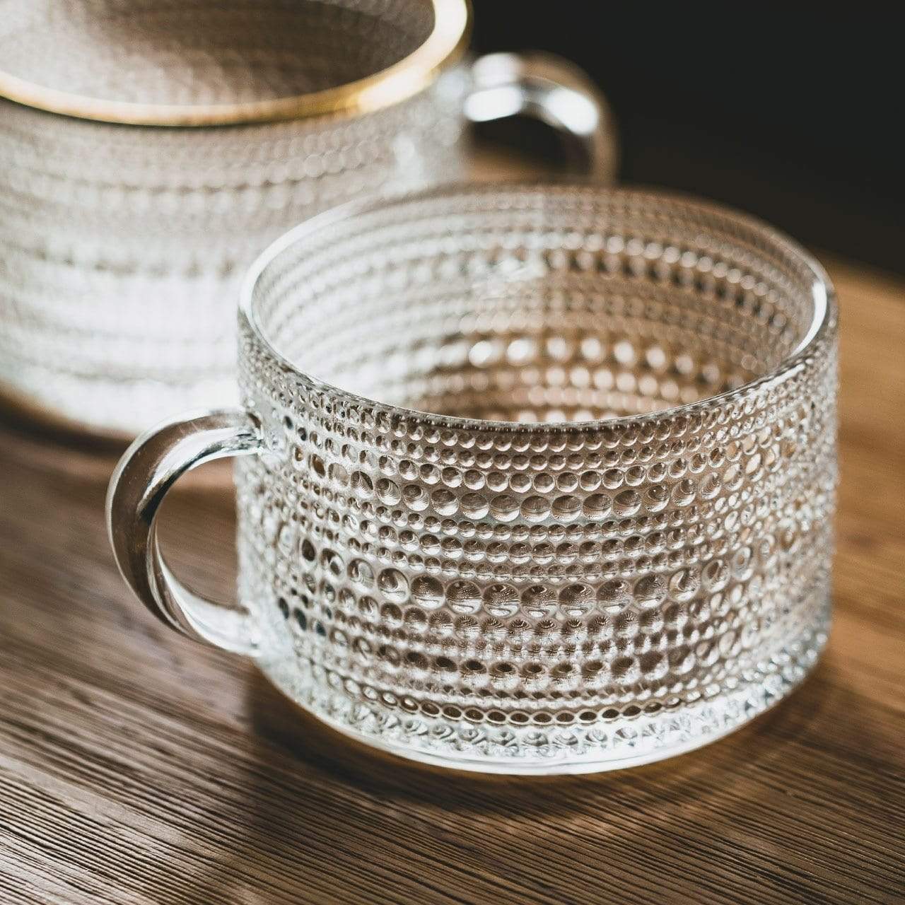 RegalSip | Glas theekopje met gouden lijnen in reliëf - Elegant drinkgerei voor thee en koffie