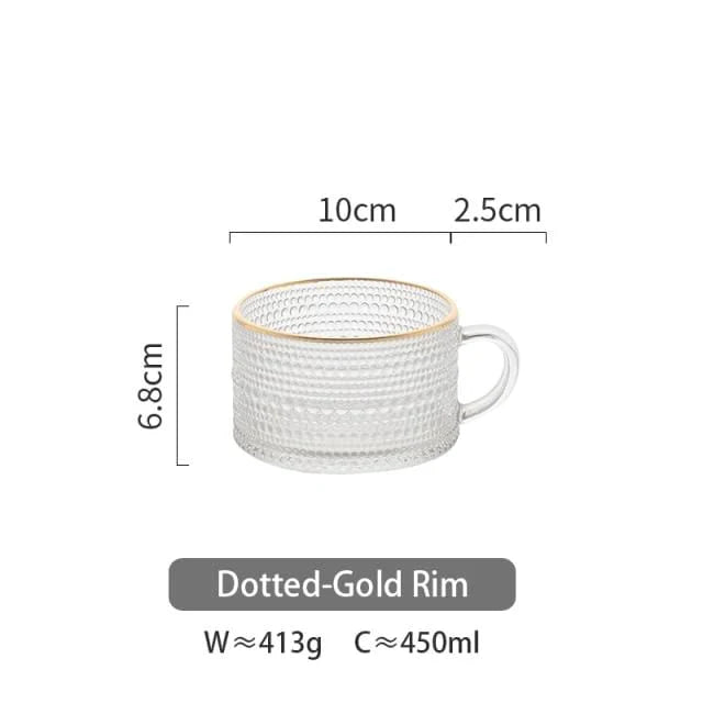 RegalSip | Glas theekopje met gouden lijnen in reliëf - Elegant drinkgerei voor thee en koffie