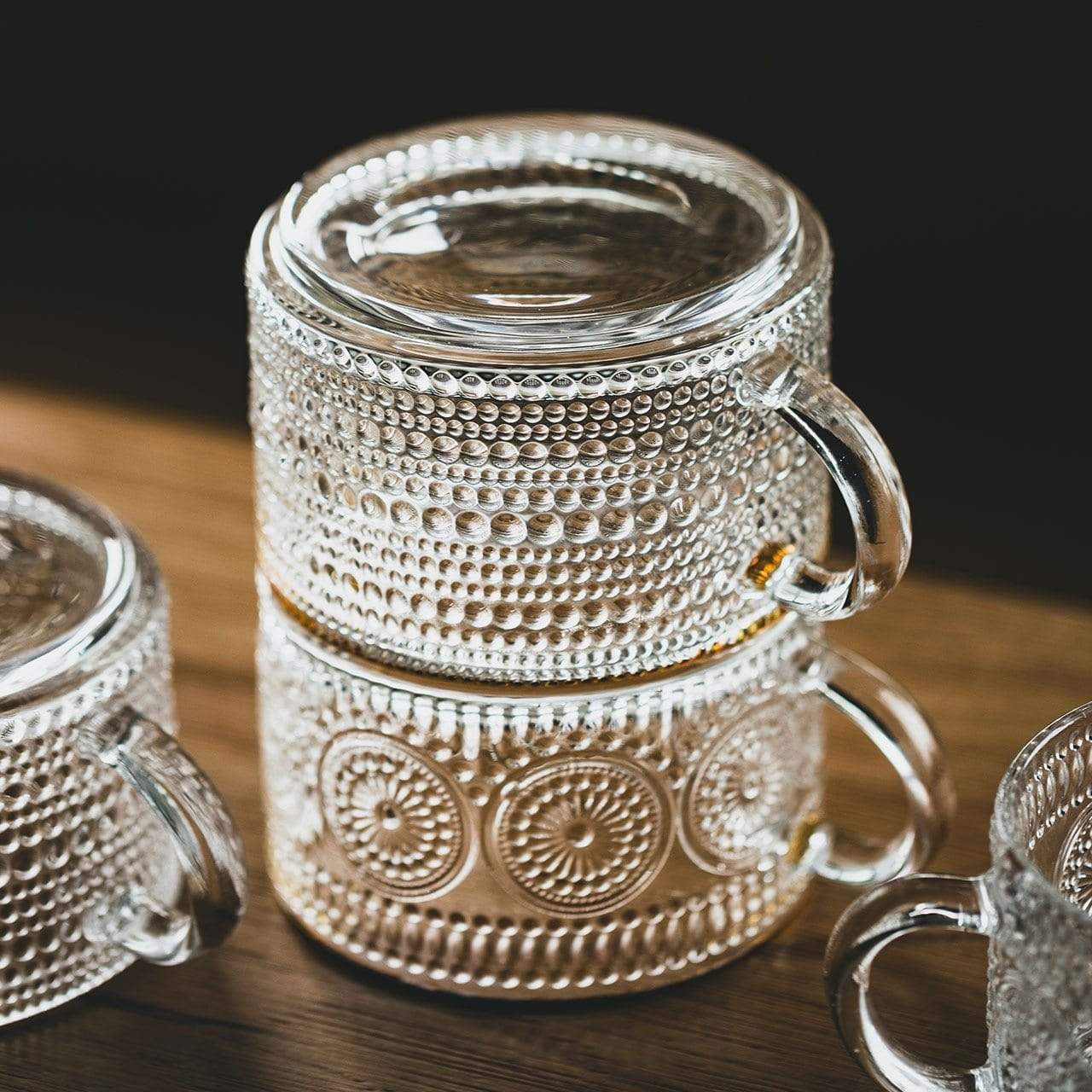 RegalSip | Glas theekopje met gouden lijnen in reliëf - Elegant drinkgerei voor thee en koffie