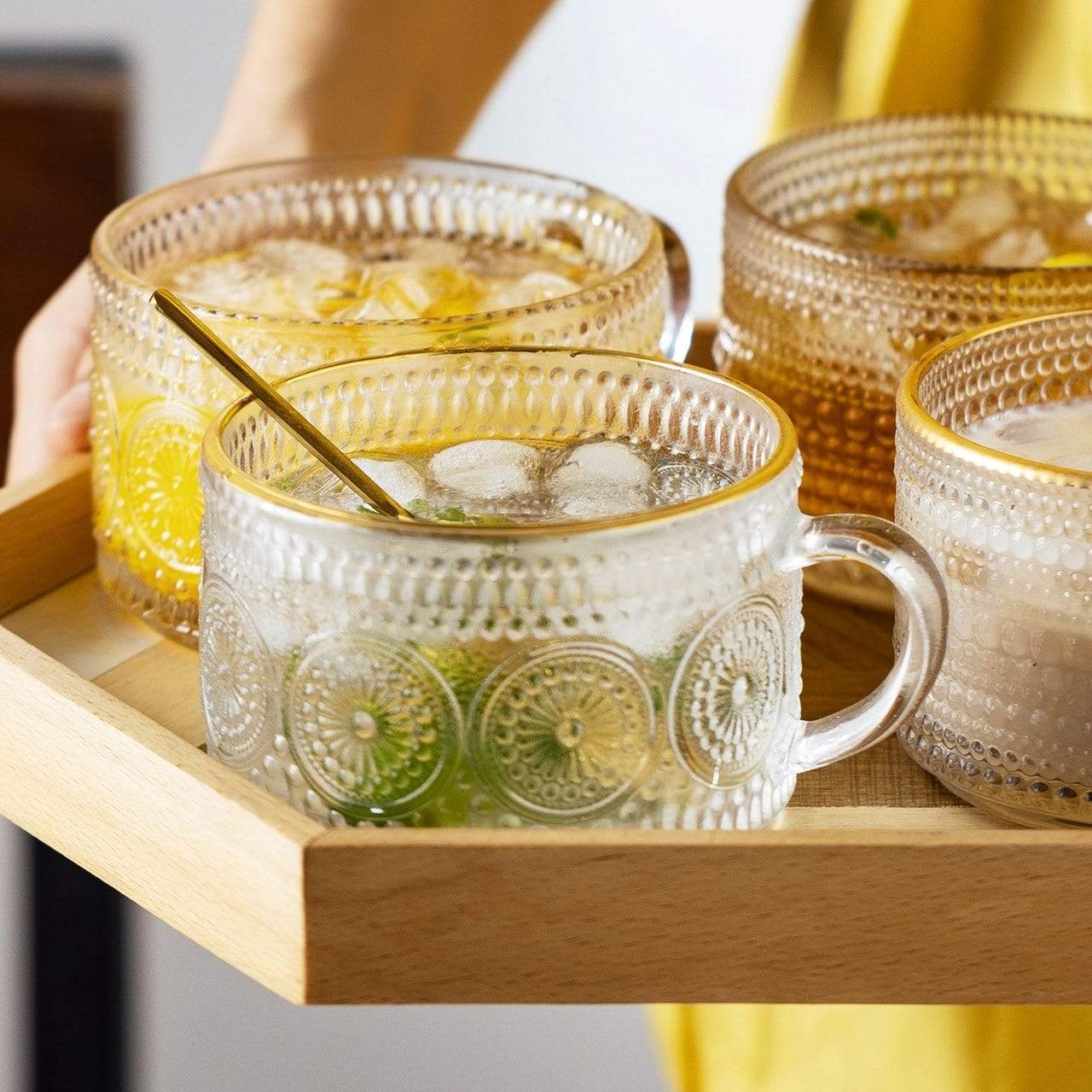 RegalSip | Glas theekopje met gouden lijnen in reliëf - Elegant drinkgerei voor thee en koffie
