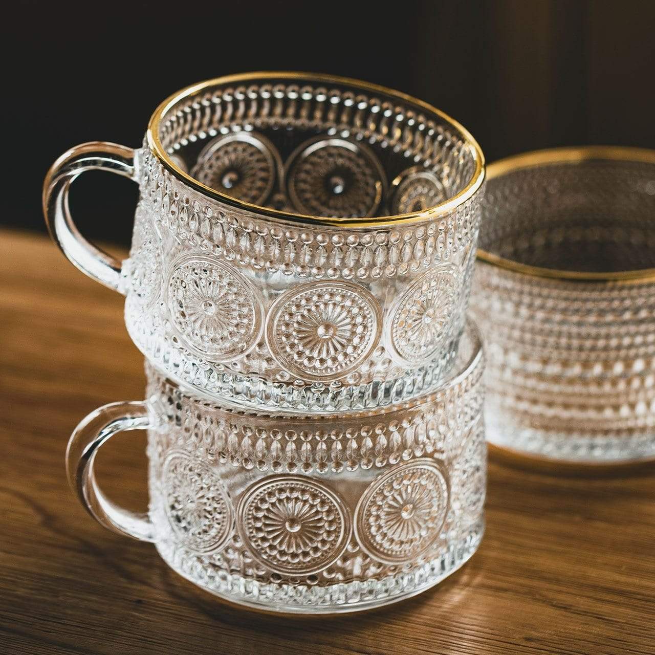 RegalSip | Glas theekopje met gouden lijnen in reliëf - Elegant drinkgerei voor thee en koffie