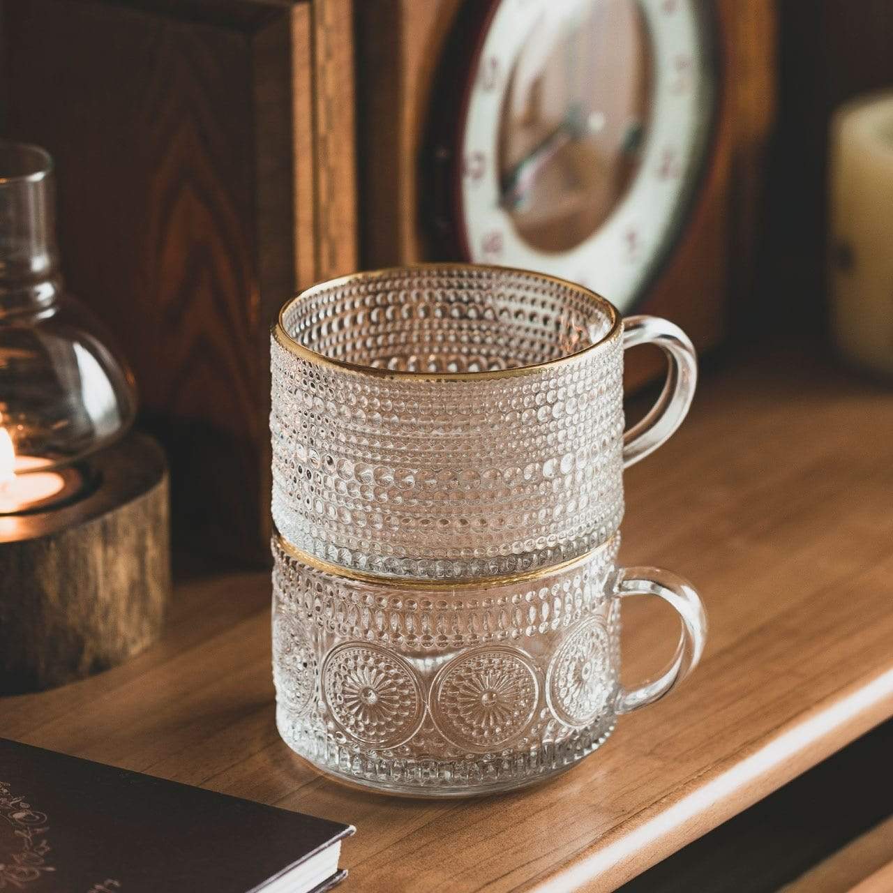 RegalSip | Glas theekopje met gouden lijnen in reliëf - Elegant drinkgerei voor thee en koffie