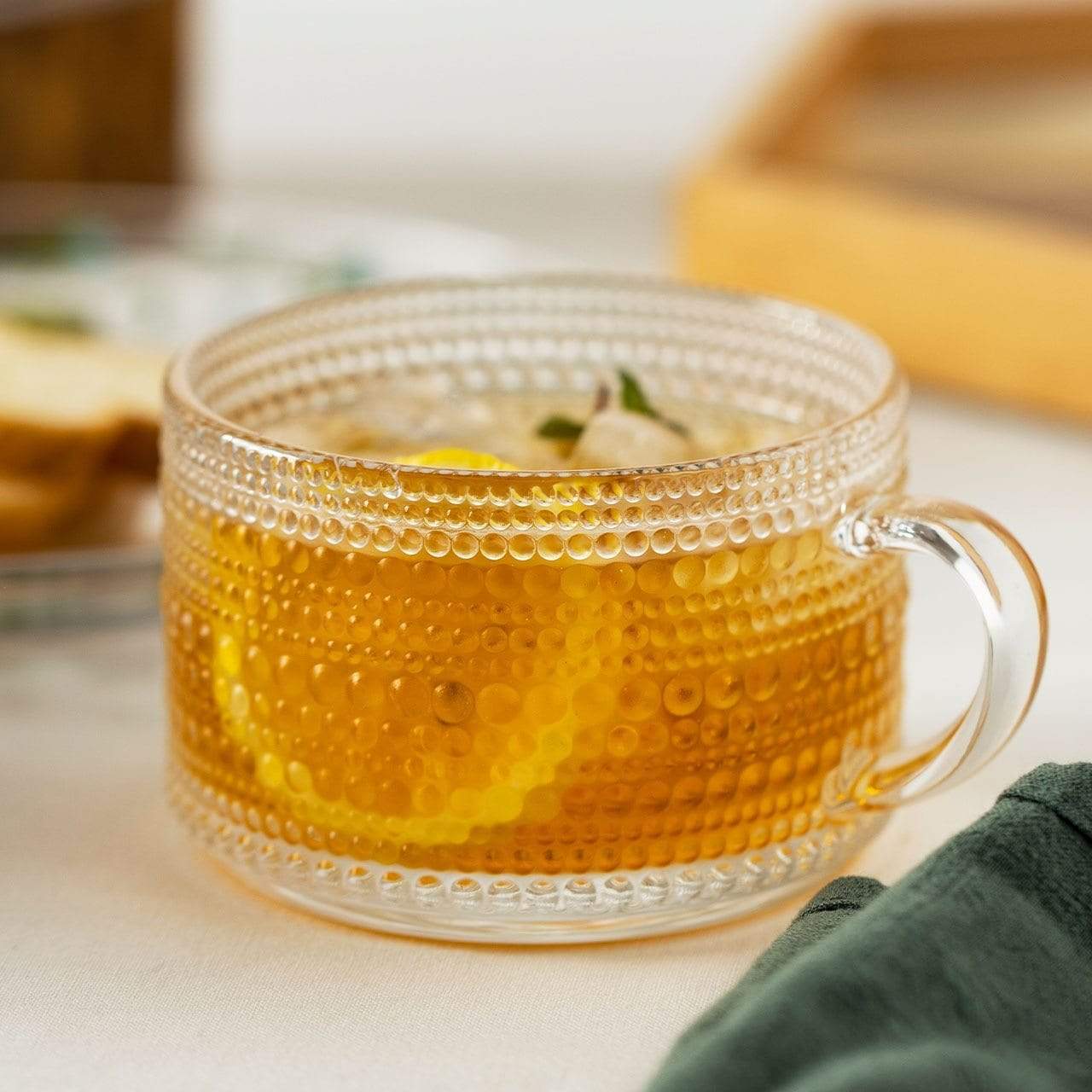 RegalSip | Glas theekopje met gouden lijnen in reliëf - Elegant drinkgerei voor thee en koffie