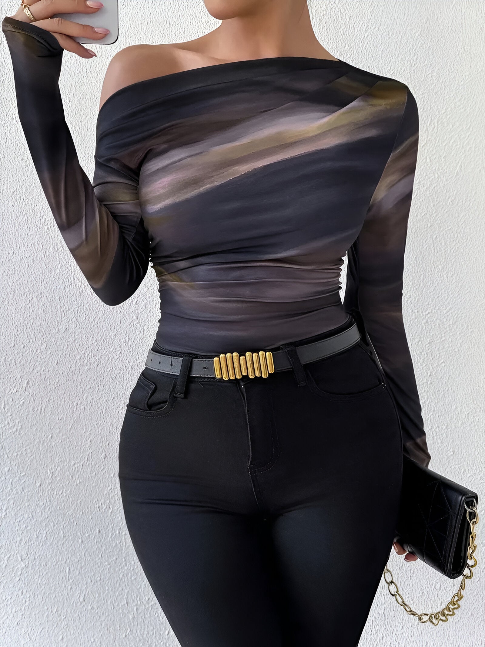 Helyn | Elegante slim fit top voor dames – Asymmetrische casual blouse met lange mouwen