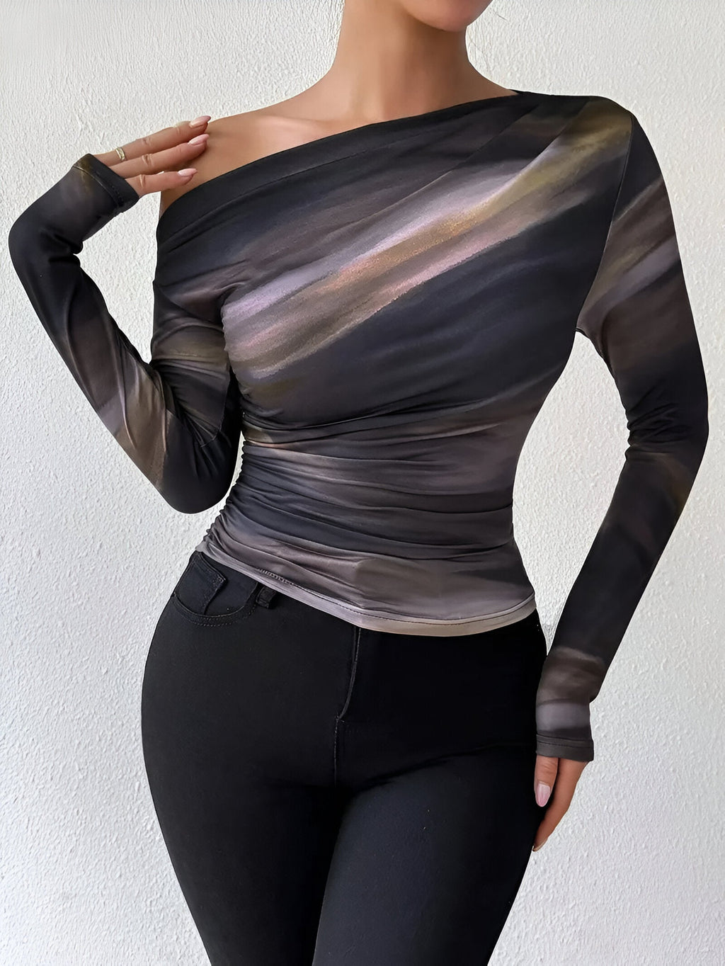 Helyn | Elegante slim fit top voor dames – Asymmetrische casual blouse met lange mouwen