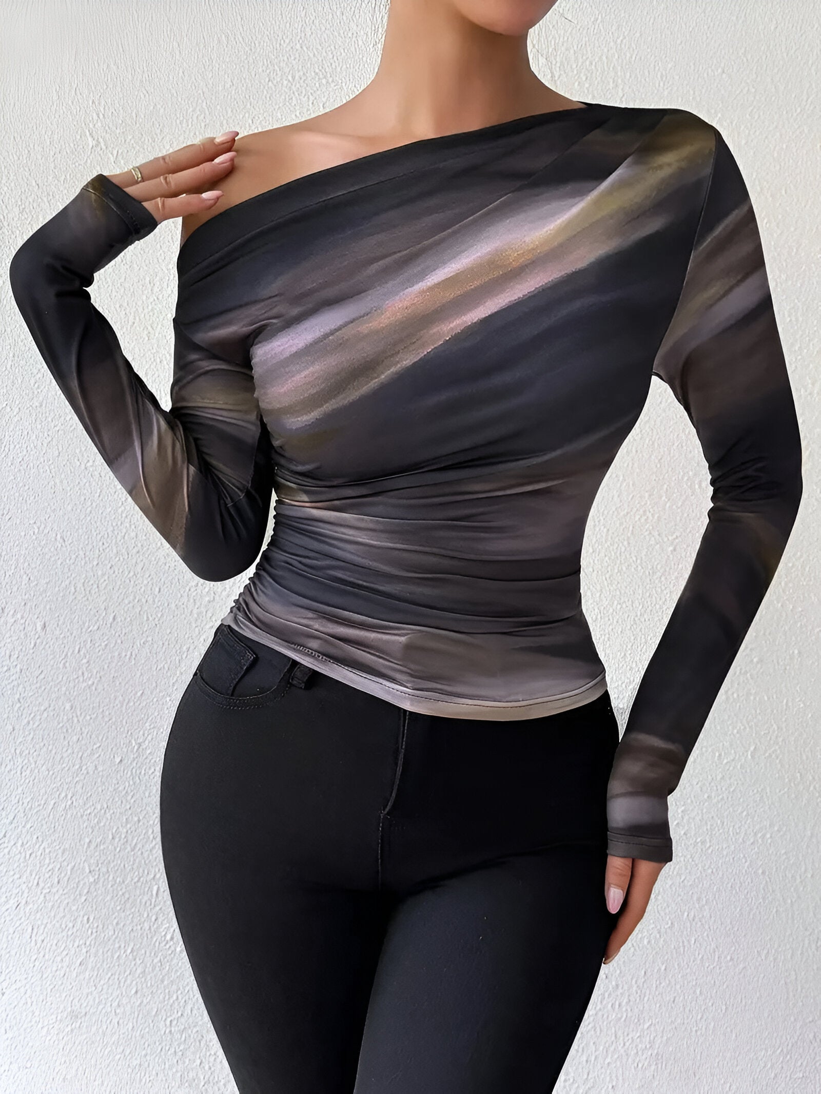 Helyn | Elegante slim fit top voor dames – Asymmetrische casual blouse met lange mouwen