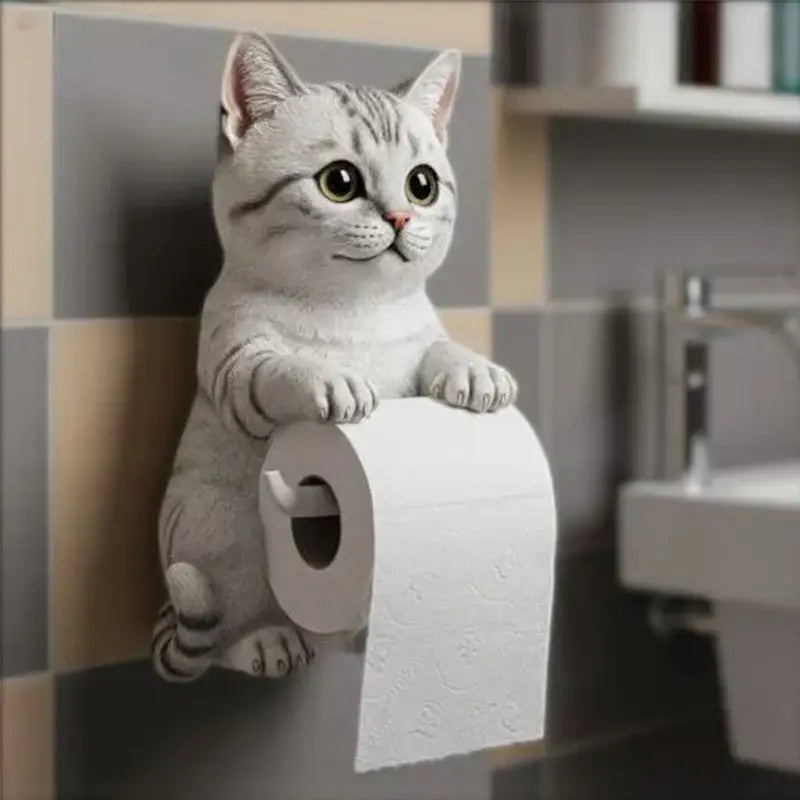 LooCat | Kattenkop Toiletrolhouder - Aan de muur gemonteerde tissuedispenser van hars