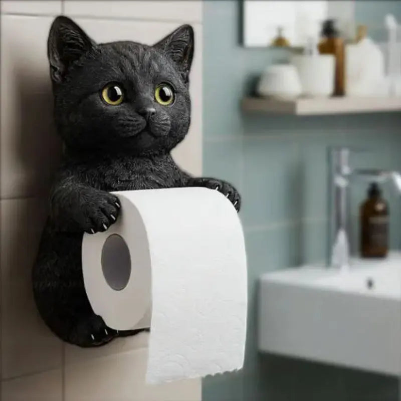 LooCat | Kattenkop Toiletrolhouder - Aan de muur gemonteerde tissuedispenser van hars