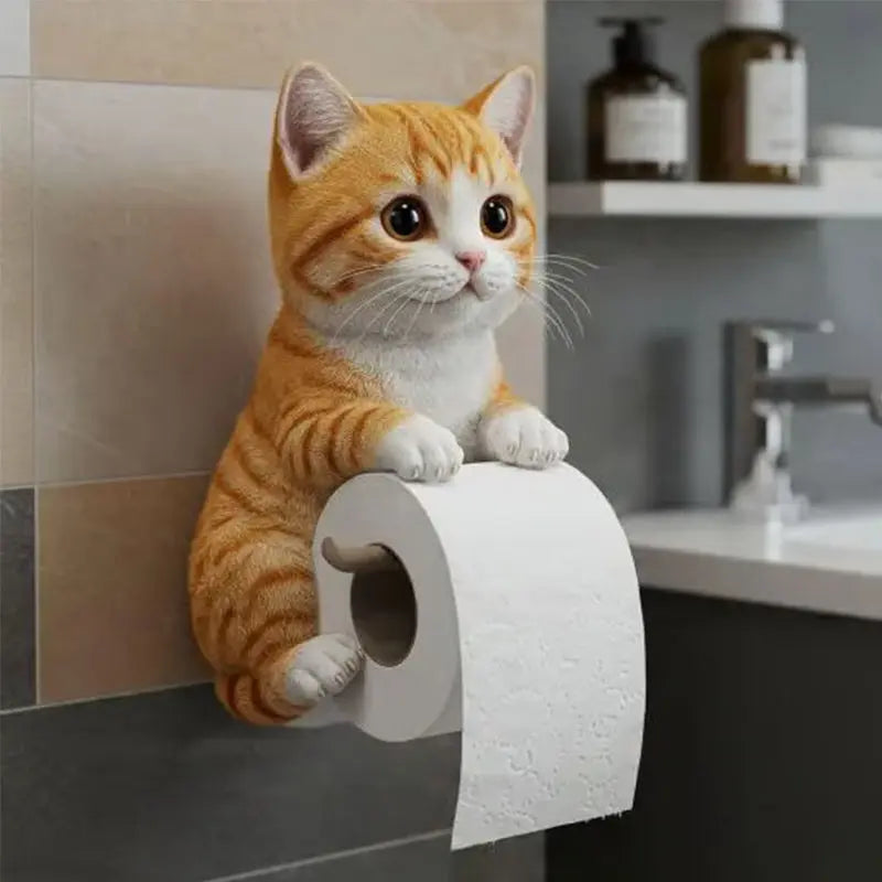 LooCat | Kattenkop Toiletrolhouder - Aan de muur gemonteerde tissuedispenser van hars