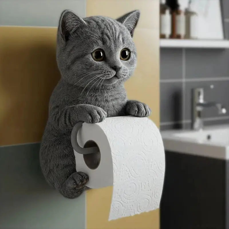 LooCat | Kattenkop Toiletrolhouder - Aan de muur gemonteerde tissuedispenser van hars