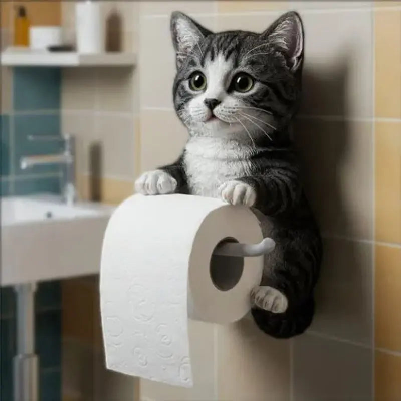 LooCat | Kattenkop Toiletrolhouder - Aan de muur gemonteerde tissuedispenser van hars