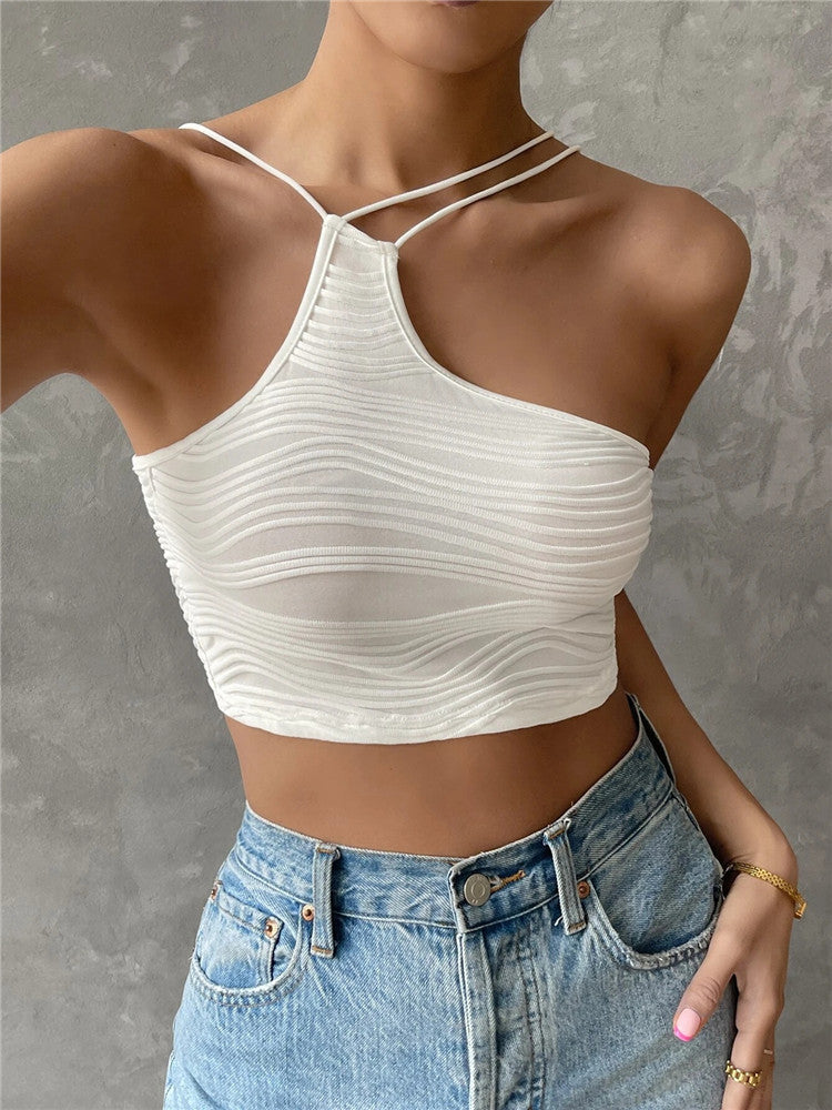 Zinia | Mouwloze asymmetrische top voor dames – Chique zomers shirt met bandjes