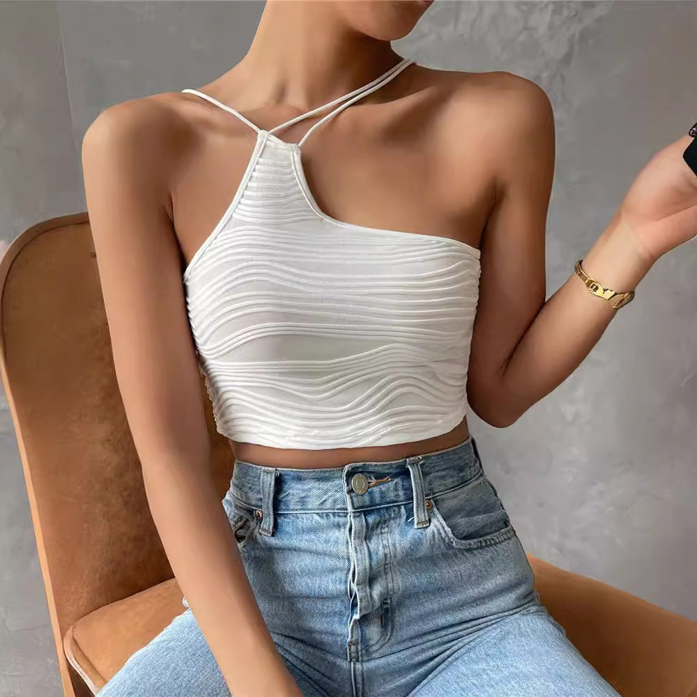Zinia | Mouwloze asymmetrische top voor dames – Chique zomers shirt met bandjes